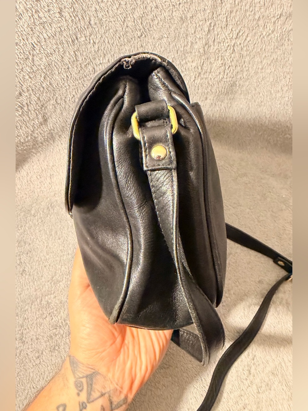 Etienne Aigner Black Leather Crossbody with Gold Accent - Picture 8 of 11